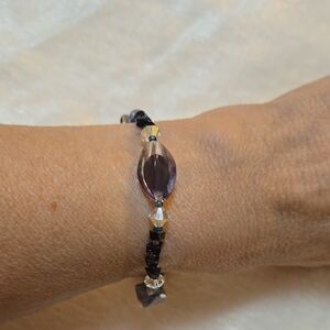 Purple Amethyst Stone Bracelet with Silver/ Purple Beads.B 9.